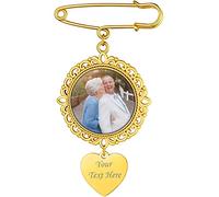 Custom4U Memory Charms for Wedding Bouquet Gold Photo Charm Picture Pins Something Blue for Bride Mother of The Groom Pin