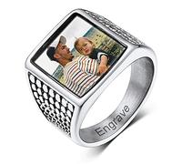 Custom4U Men's Engraving Ring Size 1/2 T Stainless Steel Photo Ring Present Personalized Wedding Band