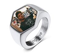 Custom4U Mens Personalized Ring with Photo and Text Engraving Finger Band Ring Size 1/2 V for Men Birthday Graduaction