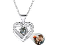 Custom4U Mother Daughter Necklace Silver Heart Pendant with Photo Personalised, I Love You Projection Necklace with Picture inside, Personalized Jewellery Gifts for Women