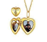 Custom4U Necklace Heart with 2 Photo Engraved Pendant Saint Christopher Silver 925 Photo Personalized Gold Plated