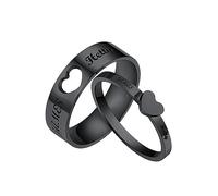 Custom4U Pair of Engraved Engagement Rings Set for Her Couple Black Personalised Anniversary Wedding Bands Jewellery Gifts for Lovers Girlfriend Bride to be Fiance