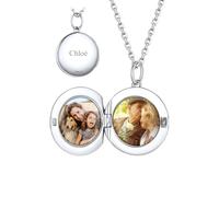 Custom4U Personalised 2 Photo Necklace for Women S925 Sterling Silver Round Charm Locket with Engraving Text Memory Photo Locket 16” Chain Birthday Christmas Gifts for Women Friend