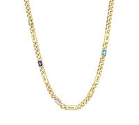 Custom4U Personalised 5 Name Cuban Link 5 Birthstone Necklace, 14K Gold Plated Stainless Steel Custom Necklace for Men, Jewelry Gifts for Birthday Fathers Day, Adjustable 24+2 Inch Chain