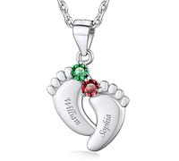 Custom4U Personalised Baby Pendant Made with AAAAA+ Cubic Zirconia Birthstones-Custom Engraved Family Necklace for Women Mother's Day Birthday