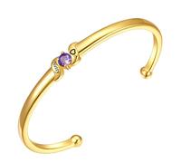 Custom4U Personalised Bangle for Women Gold Bracelet with 1 Name and Birthstone Engraving Brass Adjustable Open Bangle Gifts for Birthday, Anniversary, Christmas