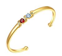 Custom4U Personalised Bangle for Women Gold Plated Bracelet with Birthstones and Names Engraving Brass Adjustable Open Bangle Mother and Daughter Gifts for Birthday, Anniversary, Christmas