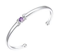 Custom4U Personalised Bangle for Women Silver Bracelet with 1 Name and Birthstone Engraving Brass Adjustable Open Bangle Mother Daughter Bracelet Gifts for Birthday, Anniversary, Christmas