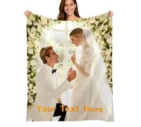 Custom4U Personalised Blanket with Photo Text Customised Flannel Blanket Photo Blanket Custom Blankets & Throws Christmas Birthday Gifts for Mum Dad