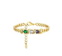 Custom4U Personalised Bracelets for Women Silver/Gold Bracelet with 3 Names/Birthstones Engraved 16cm+3cm Long Bangle for Her Gifts for Birthday, Anniversary, Christmas