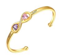 Custom4U Personalised Bracelets for Womens Adjustable Open Infinity Bangle with Heart Birthstones&Names Engraving Gold Bracelet Jewellery for Wife, Daughter, Family