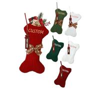 Custom4U Personalised Christmas Stocking With Names Custom Dogs Stocking Christmas Knitted Bone Shape 16.5" Large Hanging Pet Stockings Dog Christmas Stocking for Pets 1PC