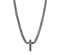 Custom4U Personalised Cross Necklace for Men 7 Engraved Names & Cross Black Stainless Steel Chain 7mm Width 45cm+5cm Length Gift for Partner Husband Grandfather Graduation