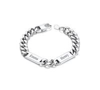 Custom4U Personalised Cuban Link Bracelet, 7mm Width Stainless Steel Customized Chain with 2 Names Engraved Silver Bracelet Jewelry Gifts for Women Mom Wife 6.7 Inches Length
