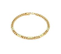 Custom4U Personalised Cuban Link Bracelet for Men, 5mm Width 14K Gold Plated Stainless Steel Customized Chain Bracelet with 5 Names Engraved Jewelry Gifts for Men Dad Husband Father 7.4 Inches Length