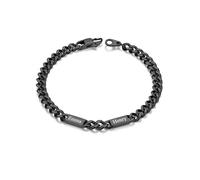 Custom4U Personalised Cuban Link Bracelet for Men, 5mm Width Black Stainless Steel Customized Chain Bracelet with 2 Names Engraved Jewelry Gifts for Men Dad Husband Father 7.4 Inches Length
