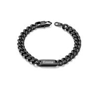 Custom4U Personalised Cuban Link Bracelet for Men, 5mm Width Name Engraved Black Stainless Steel Customized Chain Bracelet Jewelry Gifts for Women Mom Wife 6.7 Inches Length
