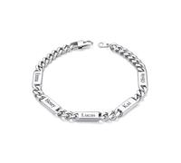 Custom4U Personalised Cuban Link Bracelet for Men, 5mm Width Stainless Steel Customized Chain with 5 Names Engraved Silver Bracelet Jewelry Gifts for Men Dad Husband Father 8.2 Inches Length