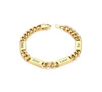 Custom4U Personalised Cuban Link Bracelet for Men, 7mm Width 14K Gold Plated Stainless Steel Customized Chain Bracelet with 4 Names Engraved Jewelry Gifts for Men Dad Husband Father 7.4 Inches Length