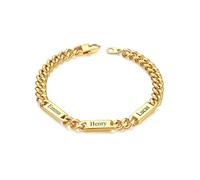 Custom4U Personalised Cuban Link Bracelet for Men, 7mm Width 14K Gold Plated Stainless Steel Customized Chain Bracelet with 3 Names Engraved Jewelry Gifts for Women Mom Wife 6.7 Inches Length
