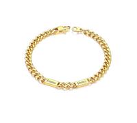 Custom4U Personalised Cuban Link Bracelet for Men, 7mm Width 14K Gold Plated Stainless Steel Customized Chain Bracelet with 2 Names Engraved Jewelry Gifts for Women Mom Wife 6.7 Inches Length