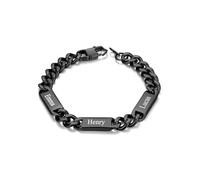 Custom4U Personalised Cuban Link Bracelet for Men, 7mm Width Black Stainless Steel Customized Chain Bracelet with 3 Names Engraved Jewelry Gifts for Women Mom Wife 6.7 Inches Length