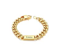 Custom4U Personalised Cuban Link Bracelet for Men, 7mm Width Name Engraved 14K Gold Plated Stainless Steel Customized Chain Bracelet Jewelry Gifts for Women Mom Wife 6.7 Inches Length