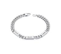 Custom4U Personalised Cuban Link Bracelet for Men, 7mm Width Stainless Steel Customized Chain with 3 Names Engraved Silver Bracelet Jewelry Gifts for Men Dad Husband Father 8.2 Inches Length