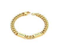 Custom4U Personalised Cuban Link Bracelet for Men, 9mm Width 14K Gold Plated Stainless Steel Customized Chain Bracelet with 2 Names Engraved Jewelry Gifts for Women Mom Wife 6.7 Inches Length