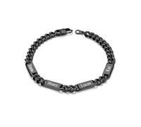 Custom4U Personalised Cuban Link Bracelet for Men, 9mm Width Black Stainless Steel Customized Chain Bracelet with 4 Names Engraved Jewelry Gifts for Women Mom Wife 6.7 Inches Length