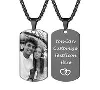 Custom4U Personalised Dog Tag for Men Stainless Steel Black Custom Black & White Photo & Text Engraved Mens Picture Chain Necklace Memorial Gift for Dad Grandpa Son Uncle