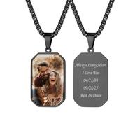 Custom4U Personalised Dogtag Photo Necklace for Men - Engraved Photo Charm