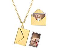 Custom4U Personalised Envelope Necklace with Photo Inside Stainless Steel Locket Necklace Jewellery Gifts for Christmas Wedding Birthday
