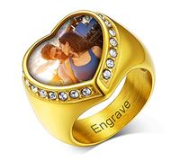 Custom4U Personalised Eternity Ring Gold Plated Engraved Picture Chunky Band Ring for Womens