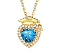Custom4U Personalised Gift with December Birthstone Name Engraving Heart Bachelor's Hat Pendant for Friend Classmates High School University Graduation Gift