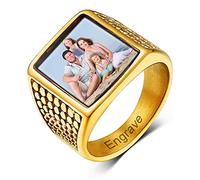 Custom4U Personalised Gold Plated Rings Engravable Signet Ring Custom Photo Finger Jewellery