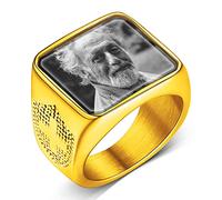 Custom4U Personalised Gold Rings for Men Stainless Steel Statement Ring Memorial Photo Keepsake Custom Promise Ring for Men