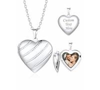 Custom4U Personalised Locket Necklace with Photo Engraving, Heart Silver Lockets for Women with Chain Custom Picture Jewelry for Mum Wife, Birthday Mother Day Gift 40" Adjustable Length