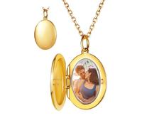 Custom4U Personalised Locket with Picture, 22 inch Womens Gold Chain, Oval S925 Sterling Silver Necklaces for Women Mother Birthday Christmas Personalised Gifts(with Gift Box)