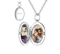 Custom4U Personalised Lockets for women S925 Sterling Silver Oval Picture Pendant Necklace Customised Gifts for Mummy Nanna Nan Mother's Day Jewellery Birthday