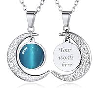 Custom4U Personalised March Birthstone Necklace Engraved Aquamarine Pendant with Name