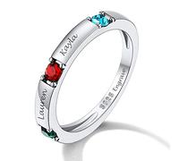 Custom4U Personalised Mother Jewellery Ring Sterling Silver Family Names Engraved Band Rings Gift for Mum Nan Mother's Day Christmas Halloween