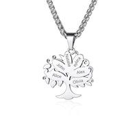Custom4U Personalised Mum Necklaces-Custom Tree of Life Necklace for Mum with Gift Box-Engraved 3 Names Jewellery for Family Friendship Lovely Gifts