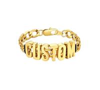 Custom4U Personalised Name Bracelet for Men, 9mm Gold Plated Cuban Link Bracelet with Letter Custom Initial Name Cuban Chain Stainless Steel Jewelry Gifts for Men Dad Fathers Day Bracelets 7.4 Inches