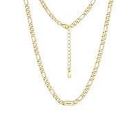 Custom4U Personalised Name Figaro Chain for Men, Custom Name Necklace 5mm Figaro Necklace Stainless Steel 14K Gold Plated Chains for Men Jewelry Gifts for Dad Husband Father Family 18+2 Inches