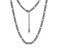Custom4U Personalised Name Figaro Chain for Men, Custom Name Necklace Stainless Steel 5mm Figaro Chain Black Necklace for Men Jewelry Gifts for Dad Husband Father Grandfather Family 24+2 Inches