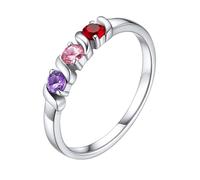 Custom4U Personalised Name Ring with Birthstone Sparkly Crystal Custom Birthstone Pinky Engraved Rings Gifts for Girls Womens