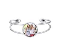 Custom4U Personalised Photo Charm Bracelets for Women Platinum Plated Message Engraving Cuff Bangle Picture Gifts for Granddaughter Mum