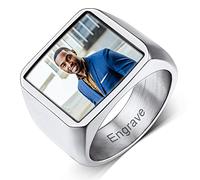 Custom4U Personalised Photo Charm Rings Engraving Picture Signet Ring with Name