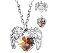 Custom4U Personalised Photo Necklace Valentines Day Angel Wing Pendant Photo Open Locket Copper with Adjustable Rolo Chain